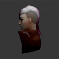 Woman with Pink and White Short Hair in Red Coat 3D Model Bust