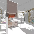 Modern Mall Shop Interior With Wooden Display Shelves And Furniture