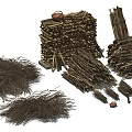 Rustic Stone and Stacked Wood Piles with Bundled Twigs and Logs
