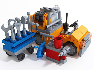 Toy Building Blocks Set With Tool Cart Vehicle Wrench Pliers And Mechanical Parts 3d model