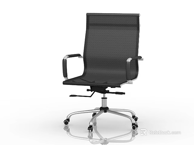 Black Office Chair With Mesh Backrest Metal Armrests And Wheeled Base 3d model 