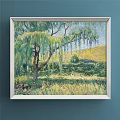 Oil Painting Of Natural Landscape With Rolling Hills Green Trees Flowing River And Blue Sky