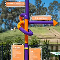 Outdoor Commercial Directional Signage Equipment With Purple Orange Pipe Structure For Surf Deck