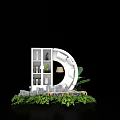 Creative Letter D Shaped Miniature Interior Scene With Bookshelf Lamp Sofa And Green Plants
