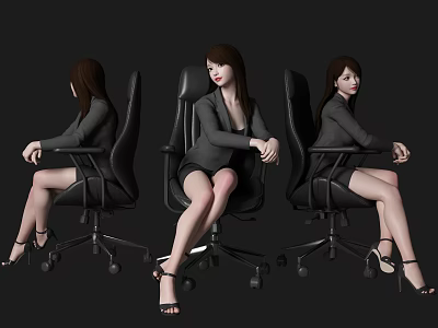 Businesswomen Sitting On Black Office Chairs In Professional Attire With High Heels 3d model