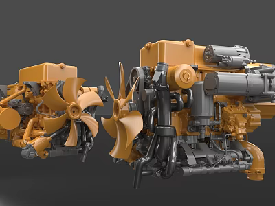 Industrial Equipment Yellow Diesel Engines With Fan Blades And Mechanical Components 3d model