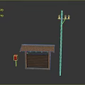 Outdoor Brick Shelter Red Mailbox And Utility Pole With Street Lights
