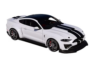 White Sports Car With Black Roof And Stripes Stylish Performance Design And Alloy Wheels 3d model