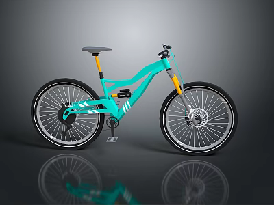 Teal Bicycle Modern Design With Yellow Fork Black Tires And White Accents 3d model