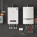 Modern Domestic Gas Water Heaters Wall Mounted With Gas Meter Controller And Pipes