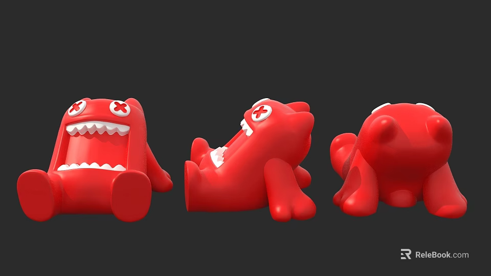 Red Cartoon Dolls With Exaggerated Expressions And Big Teeth In Different Poses 3d model