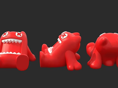 Red Cartoon Dolls With Exaggerated Expressions And Big Teeth In Different Poses 3d model
