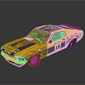 Yellow and Black Striped Classic Racing Car With Number 18 And Sponsor Logos