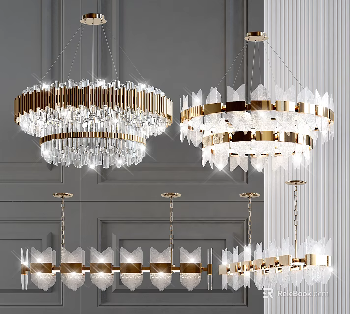 Modern Luxury Crystal Chandelier With Gold Frame And Hanging Crystal Pendants 3d model 