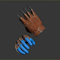 Detailed Character Creature Gloves Design Featuring Blue And Orange Gear