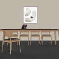 Wooden Conference Table With Surrounding Chairs Tabletop Laptop And Background Decorative Painting Modern Minimalist