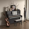 Modern Musical Instruments and Art Supplies with Piano Cello Sheet Music and Decorative Items
