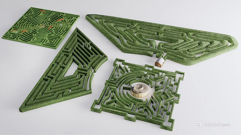 Green Lawn Maze Playground Equipment with Geometric Shapes and Path Designs 3d model 