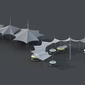 Outdoor Sunshade Canopies With White Fabric And Metal Support Poles