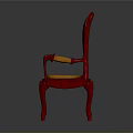 Red Frame Armchair With Orange Upholstery And Classic Curved Legs Design