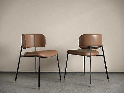Modern Brown Leather Dining Chairs With Black Metal Legs And Sleek Design 3d model