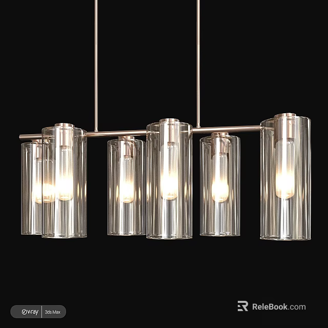Modern Suspended Ceiling Light With Transparent Cylindrical Glass Shades And Illuminated Bulbs 3d model 