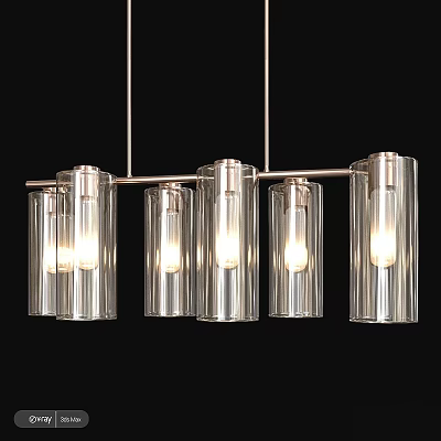 Modern Suspended Ceiling Light With Transparent Cylindrical Glass Shades And Illuminated Bulbs 3d model