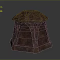 Wooden Hexagonal Decorative Structure With Textured Surface And Carved Roof Design