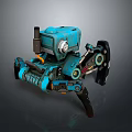 Blue Spider like Mechanical Robot Creature With Multiple Legs And Sensor Design Features 3d model