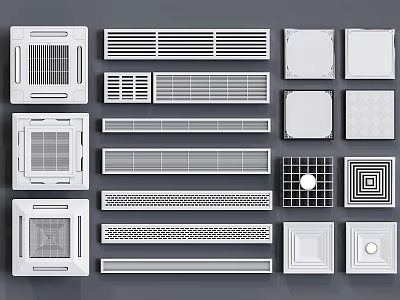 Collection Of Various Design Air Conditioner Vents With Different Shapes And Decorative Patterns 3d model