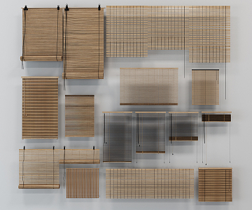 New Chinese-style venetian blinds roller blinds bamboo blinds blackout curtains 3d model