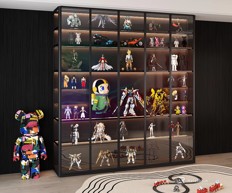 Glass Door Display Cabinet Showcasing Collectible Action Figures Models And Toys 3d model 