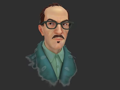 Man With Glasses And Mustache Wearing Green Shirt And Green Coat On Dark Background 3d model