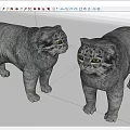 Two Gray Fluffy Cats Standing Facing Each Other On White Background 3d model