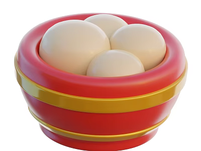 White Round Food Balls Served in Red and Yellow Striped Bowl 3d model