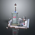 3D Model Street Scene With Street Lamp Stone Monument And Brick Pavement