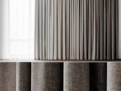 Soft Gray Linen Curtains With Modern Texture Design For Living Room Windows 3d model