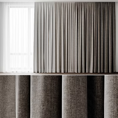 Soft Gray Linen Curtains With Modern Texture Design For Living Room Windows 3d model