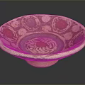 Colorful Bowl Shaped Sculpture Carving With Red Circular Motifs Purple Spiral And Pedestal Base