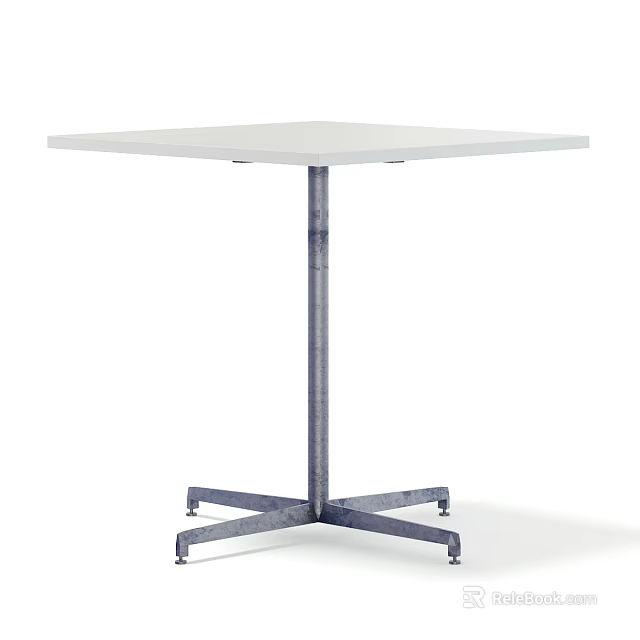 Modern Square Dining Table Set With White Tabletop And Metal Cross Base 3d model