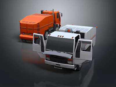 Orange And White Utility Trucks With Open Doors And Commercial Features 3d model