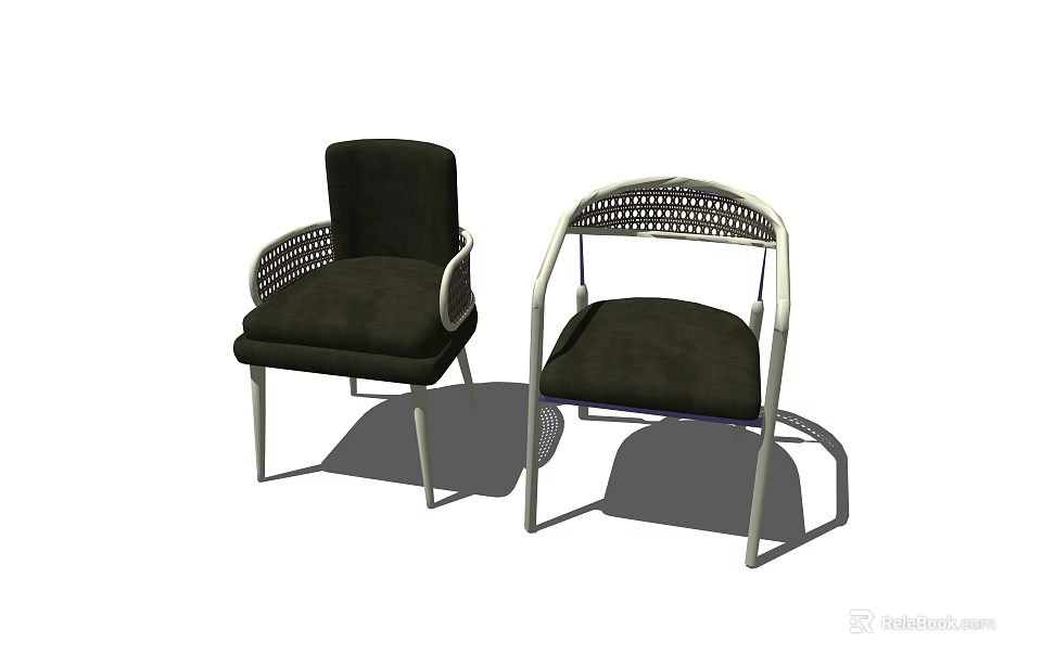 Modern Armchairs With Dark Cushions Woven Armrests And Metal Frames 3d model 