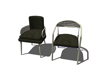 Modern Armchairs With Dark Cushions Woven Armrests And Metal Frames 3d model