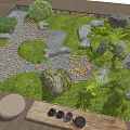 Indoor Landscape Design With Lush Green Grass Decorative Stones Wooden Deck And Round Cushions
