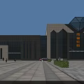 Modern Unique Office Building With Glass Curtain Wall Illuminated Entrance And Blue Glass Roof Design