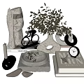 Stylish Decorative Ornament Set Featuring Sculpture Bicycle Model Plant Vase Candle Tray Books And Clock