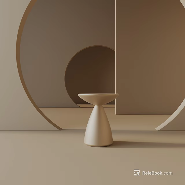 Minimalist Beige Side Table With Curved Base In Modern Interior With Geometric Accents 3d model 
