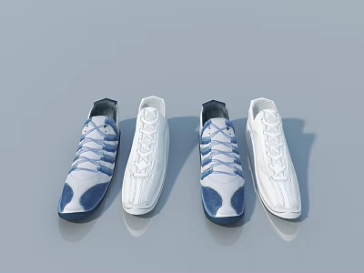 Blue And White Laced Sneakers With White Pairs On Grey Background 3d model