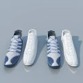 Blue And White Laced Sneakers With White Pairs On Grey Background