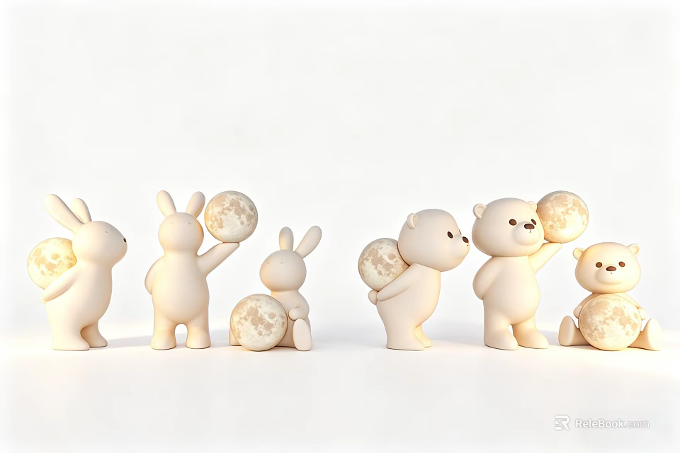 Cute White Rabbit And Bear Shaped Decorative Lights With Sphere Elements For Home Decoration 3d model 